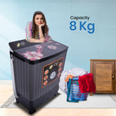 Cine Gold 8 Kg 5 Star Quick Air Dry Semi-Automatic Top Loading Washing Machine Grey Multicolor Flower Toughened Glass Top with Rat Away Feature