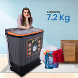 Cine Gold 7.2 Kg 5 Star Quick Air Dry Semi-Automatic Top Loading Washing Machine Black & Orange Toughened Glass Top with Rat Away Feature