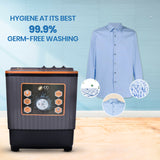 Cine Gold 7.2 Kg 5 Star Quick Air Dry Semi-Automatic Top Loading Washing Machine Black & Orange Toughened Glass Top with Rat Away Feature