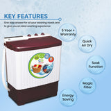Cine Gold 7 Kg 5 Star Quick Air Dry Semi-Automatic Top Loading Washing Machine: Maroon Opaque Top with Rat Away Feature