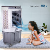 Cine Gold Everest 90 LTRS Heavy Duty Tower Air Cooler For Home/Office With Honeycomb Cooling & Auto Swing Technology, Powerful Air Throw & 3-Speed Control With Ice Toughened Glass Top Chamber White & Light Grey