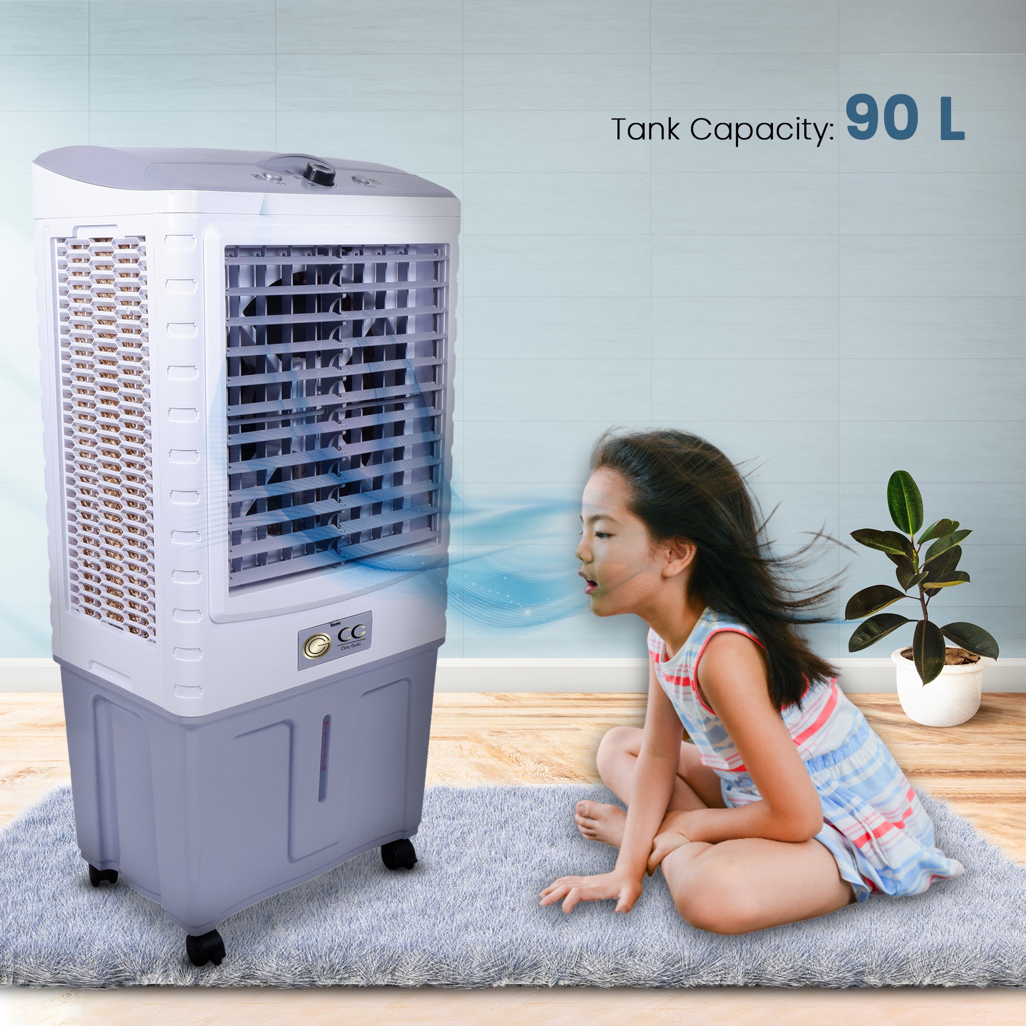 Cine Gold Hurricane 90 LTR Heavy Duty Tower Air Cooler For Home/Office