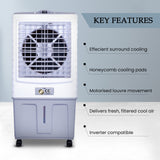 Cine Gold Hurricane 90 LTR Heavy Duty Tower Air Cooler For Home/Office With Honeycomb Cooling & Auto Swing Technology, Powerful Air Throw & 3-Speed Control With Ice Chamber White & Light Grey