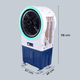 Cine Gold Oreo Ambient Light 80 LTRS Heavy Duty Tower Air Cooler For Home/Office With Honeycomb Cooling & Auto Swing Technology, Powerful Air Throw & 3-Speed Control With Ice Top Chamber White & Navy Blue