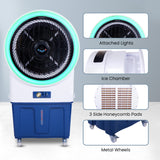 Cine Gold Oreo Ambient Light 80 LTRS Heavy Duty Tower Air Cooler For Home/Office With Honeycomb Cooling & Auto Swing Technology, Powerful Air Throw & 3-Speed Control With Ice Top Chamber White & Navy Blue