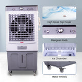 Cine Gold Everest 90 LTRS Heavy Duty Tower Air Cooler For Home/Office With Honeycomb Cooling & Auto Swing Technology, Powerful Air Throw & 3-Speed Control With Ice Toughened Glass Top Chamber White & Light Grey