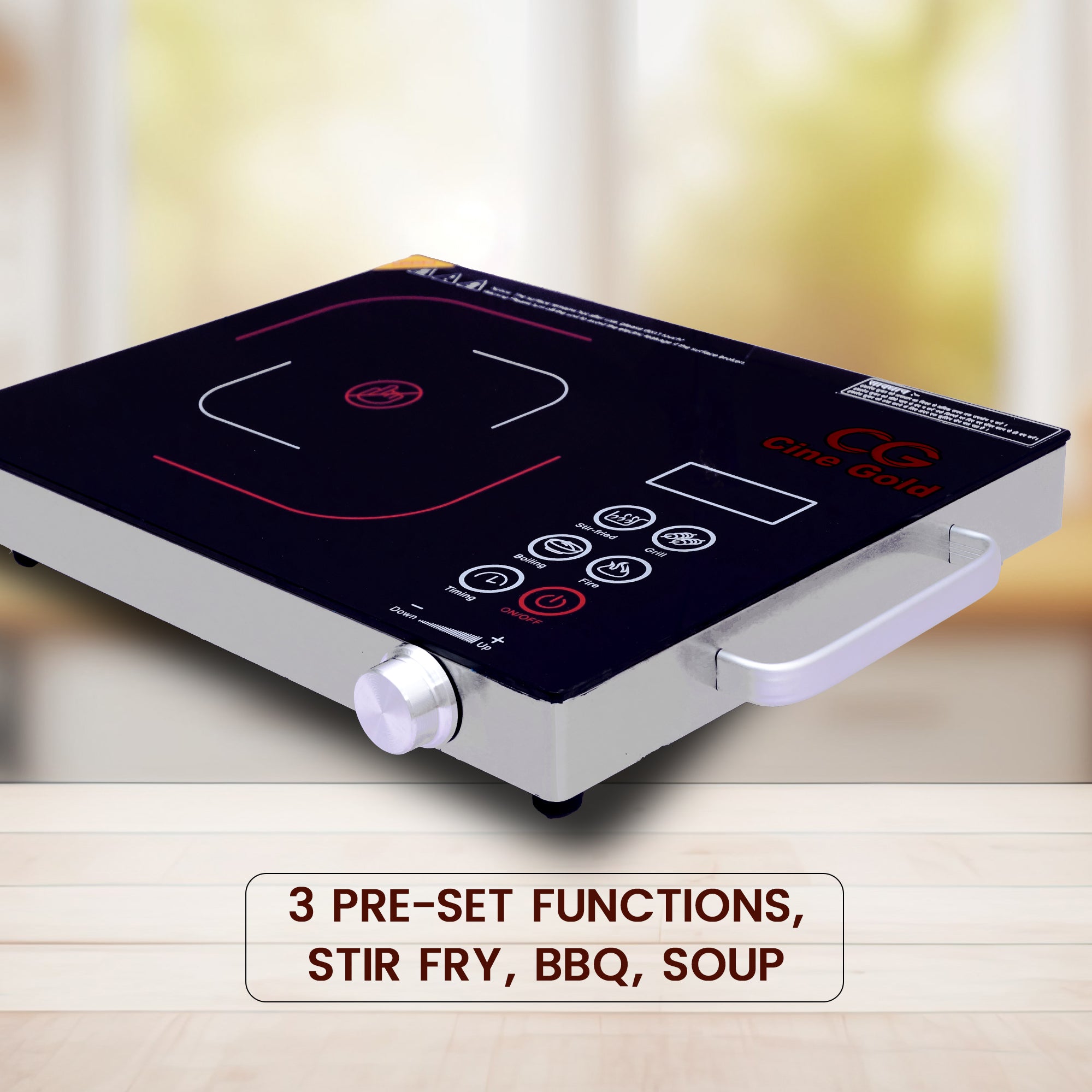 Cine Gold 2200W Multifunction Infra Cooktop: Modern Cooking Convenience with Toughened Glass Touch Panel Display - Compatible with All Utensils, 1-Year Warranty Included (Silver)