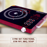 Cine Gold 2200W Multifunction Infra Cooktop: Modern Cooking Convenience with Toughened Glass Touch Panel Display - Compatible with All Utensils, 1-Year Warranty Included (Red)