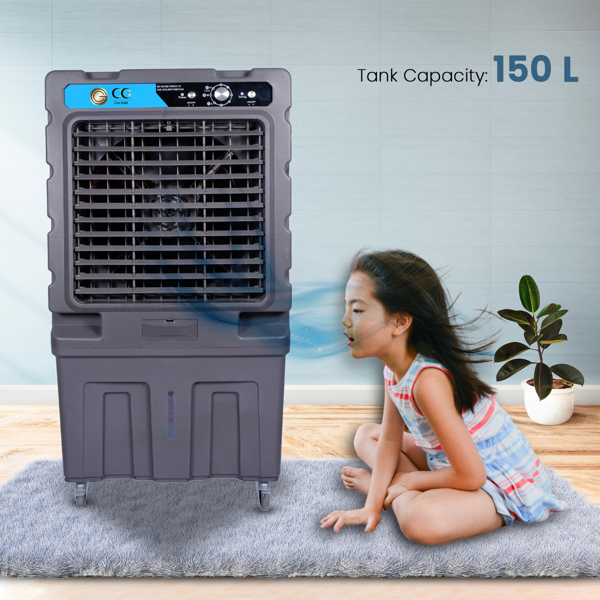 Cine Gold Magic Cool 150 LTR Heavy Duty Desert Air Cooler For Home/Office With Honeycomb Cooling & Auto Swing Technology, Powerful Air Throw & 3-Speed Control With Ice Chamber Dark Grey